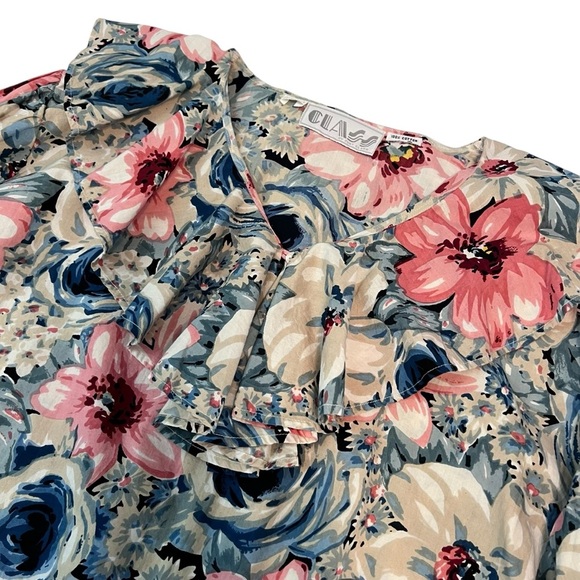 Class Tops - Vintage CLASS by Just Class Ruffle Floral Blouse – 100% Cotton – Size XL